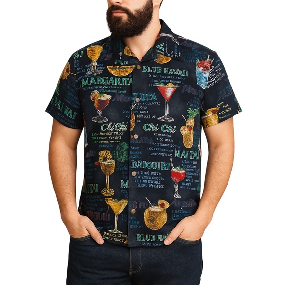Men’s Hawaiian Summer  Cocktail Lounge Cruise Button Down Shirt - Picture 1 of 11